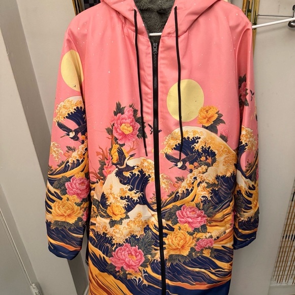 Jackets & Blazers - Pink Floral Wave Hoodie